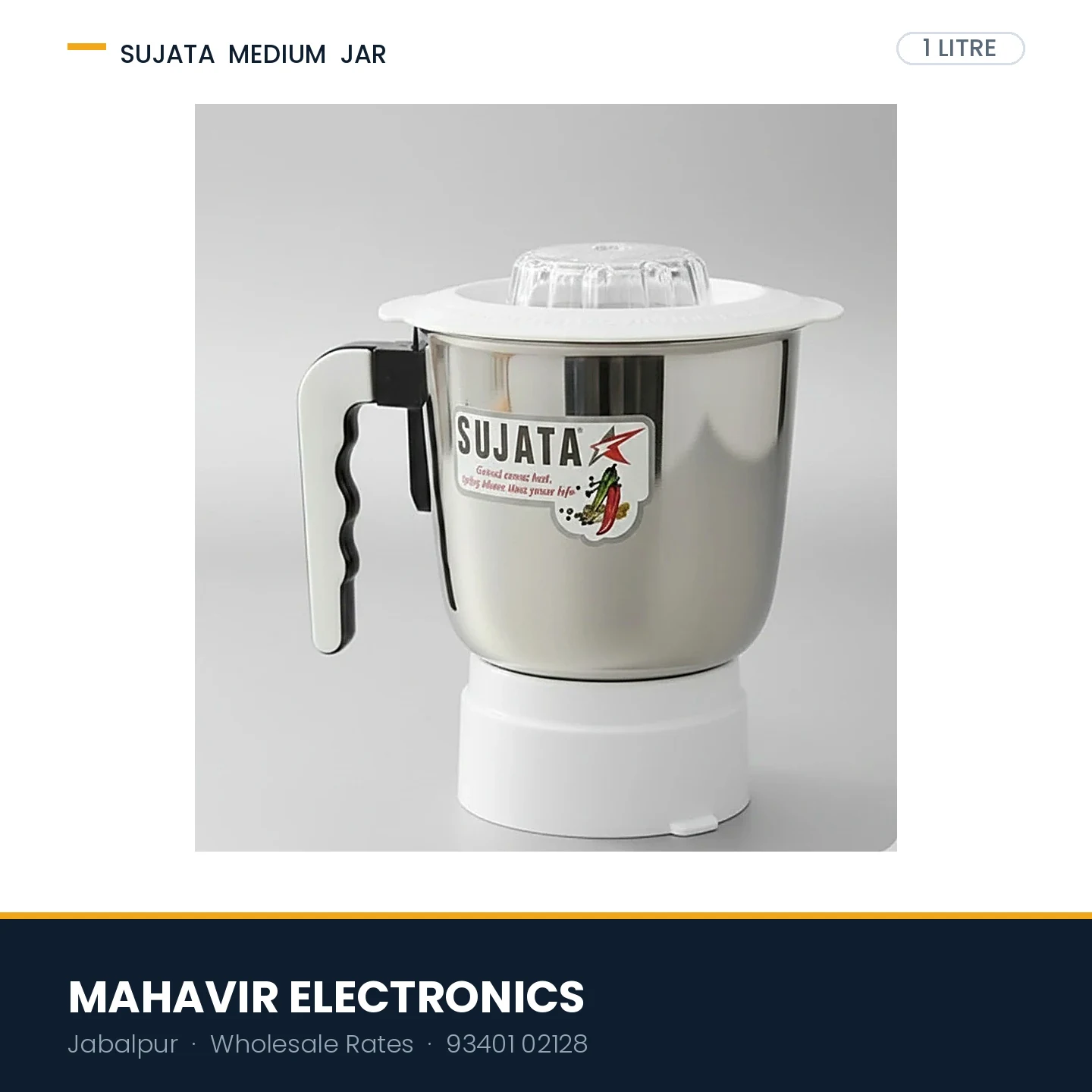 Sujata Medium Jar 1000ml Stainless Steel Grinding Jar - for 900W Models